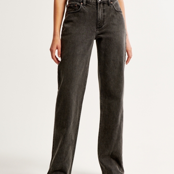 Abercrombie & Fitch Denim - Abercrombie & Fitch Black Curve Love Baggy Low Rise Straight Leg Jeans